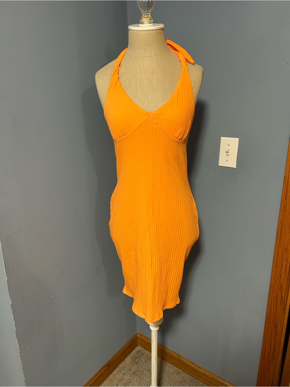 Dippin Daisy Bright Orange Halter Ribbed Midi Dress